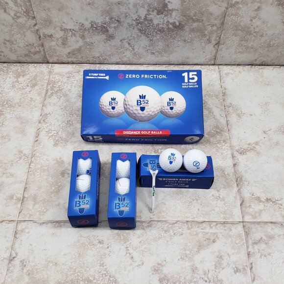 8 B52 Bomber Distance Golf Balls w/ 3 Turf Tees White Zero Friction Partial Pack - Picture 1 of 8